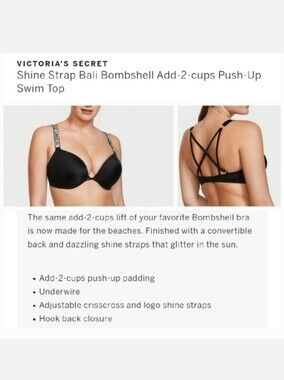 Victoria's secret sexy shine strap add 2 cup sizes push-up bikini swim top 36D